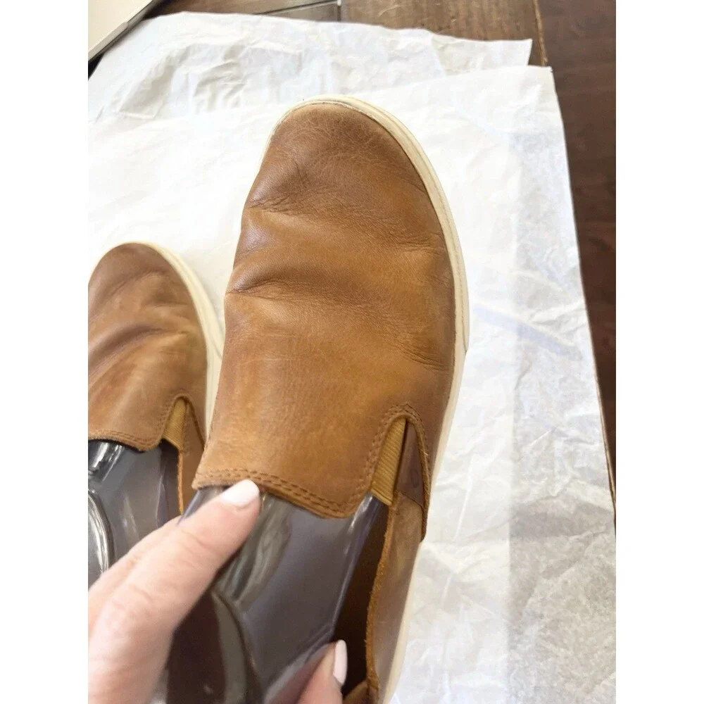 OluKai Pehuea Leather Slip On Shoes Floc Fox Brown Slides 2 Way Loafers Size 9.5